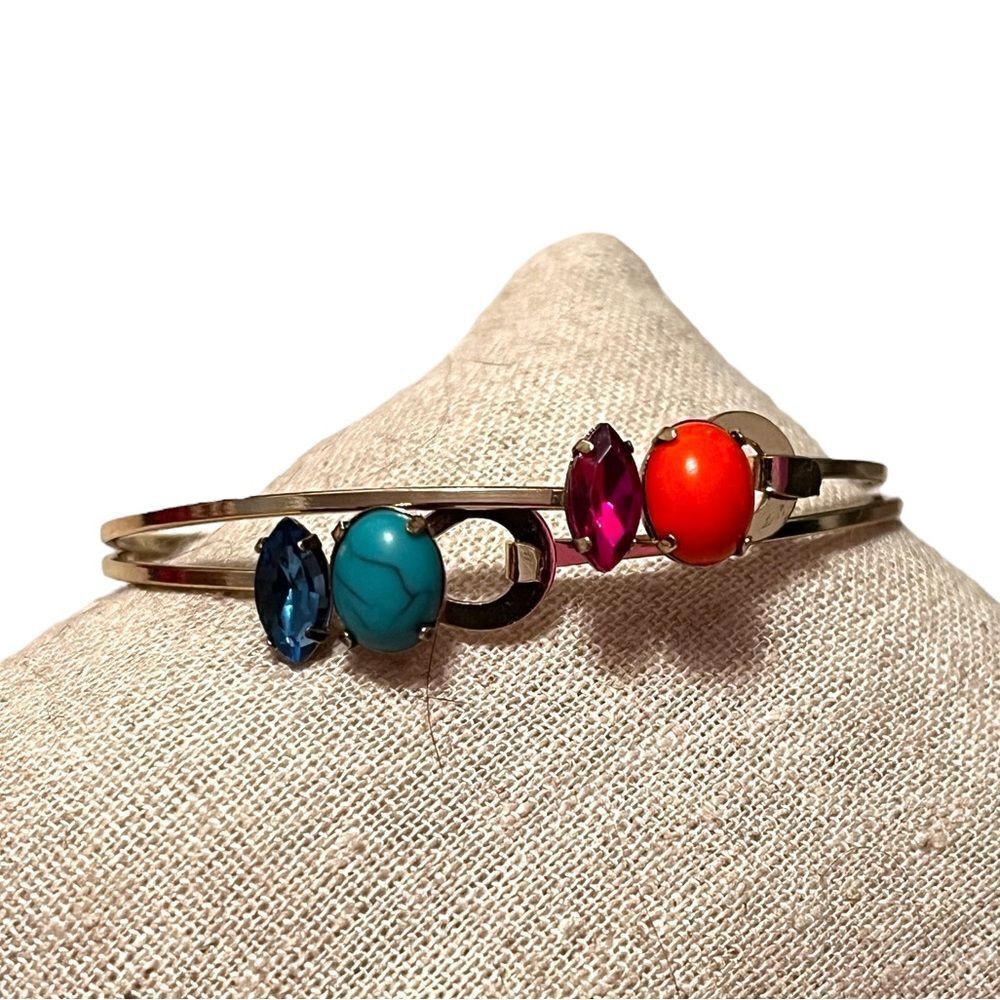 NWT Sequin Set Of 2 Gold Tone Multi-Color Stone And Rhinestone Bangles